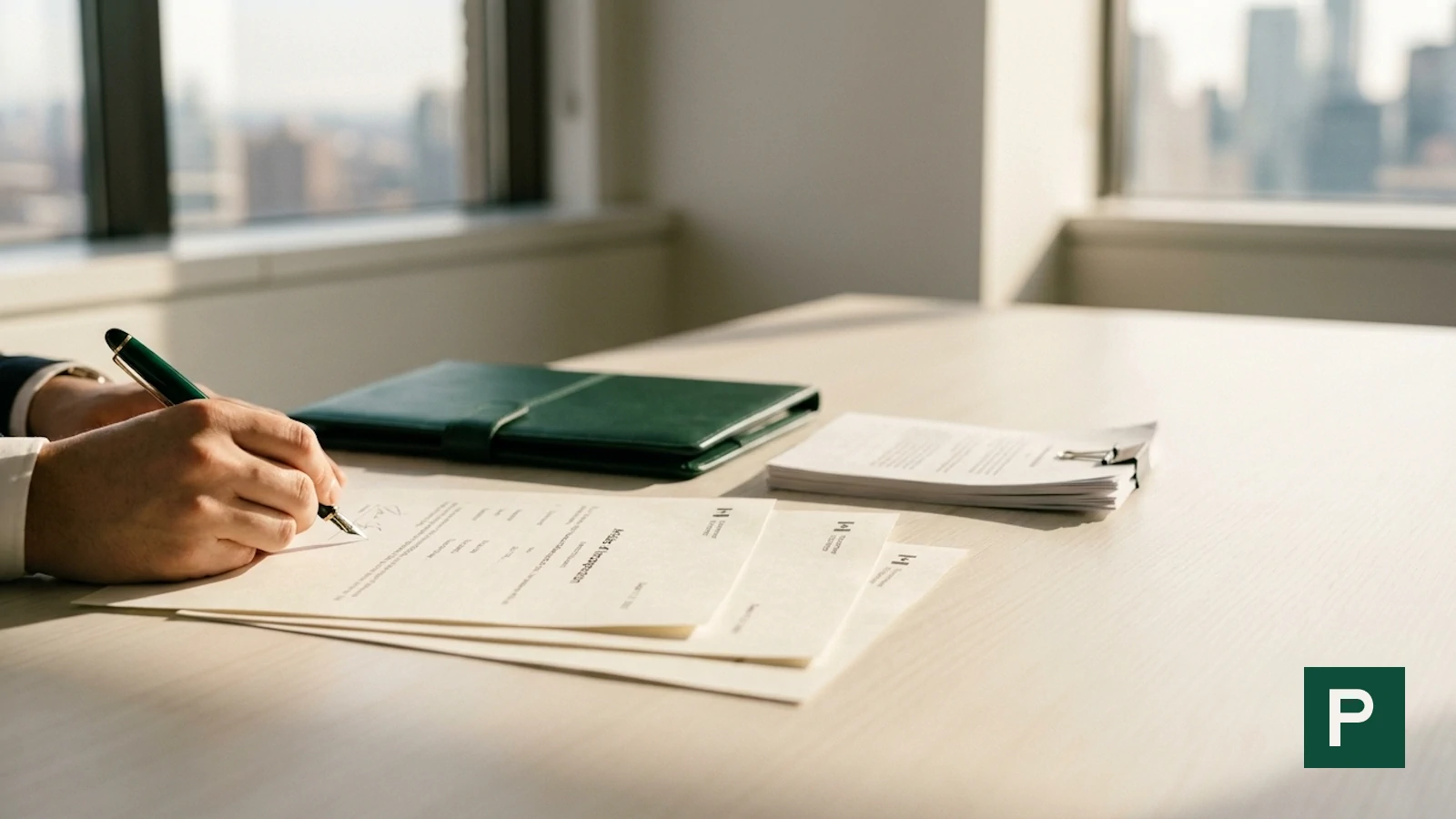 Hand signing Articles of Incorporation documents on a desk in a Toronto office